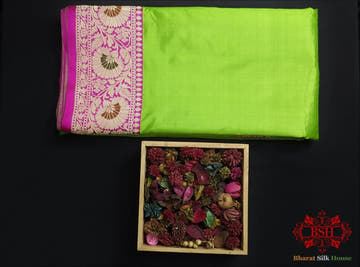 Parrot Green Pure Katan Silk Banarasi Saree - Bharat Silk House Pure Kataan Silk