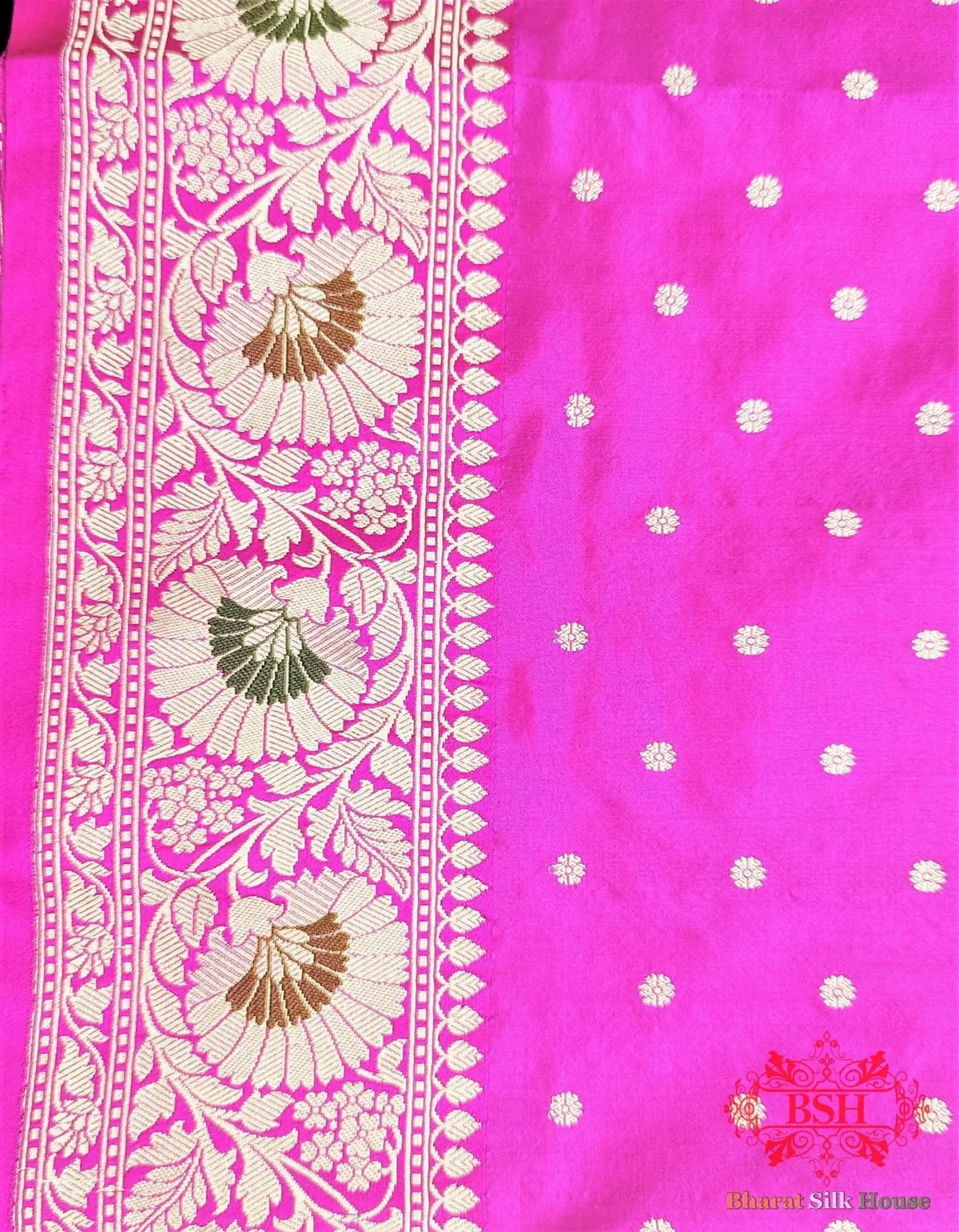 Parrot Green Pure Katan Silk Banarasi Saree - Bharat Silk House Pure Kataan Silk