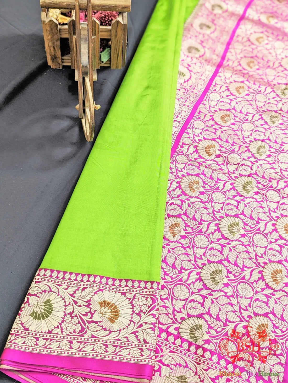 Parrot Green Pure Katan Silk Banarasi Saree - Bharat Silk House Pure Kataan Silk