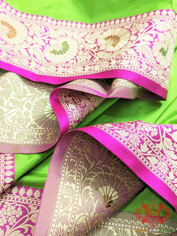 Parrot Green Pure Katan Silk Banarasi Saree - Bharat Silk House Pure Kataan Silk