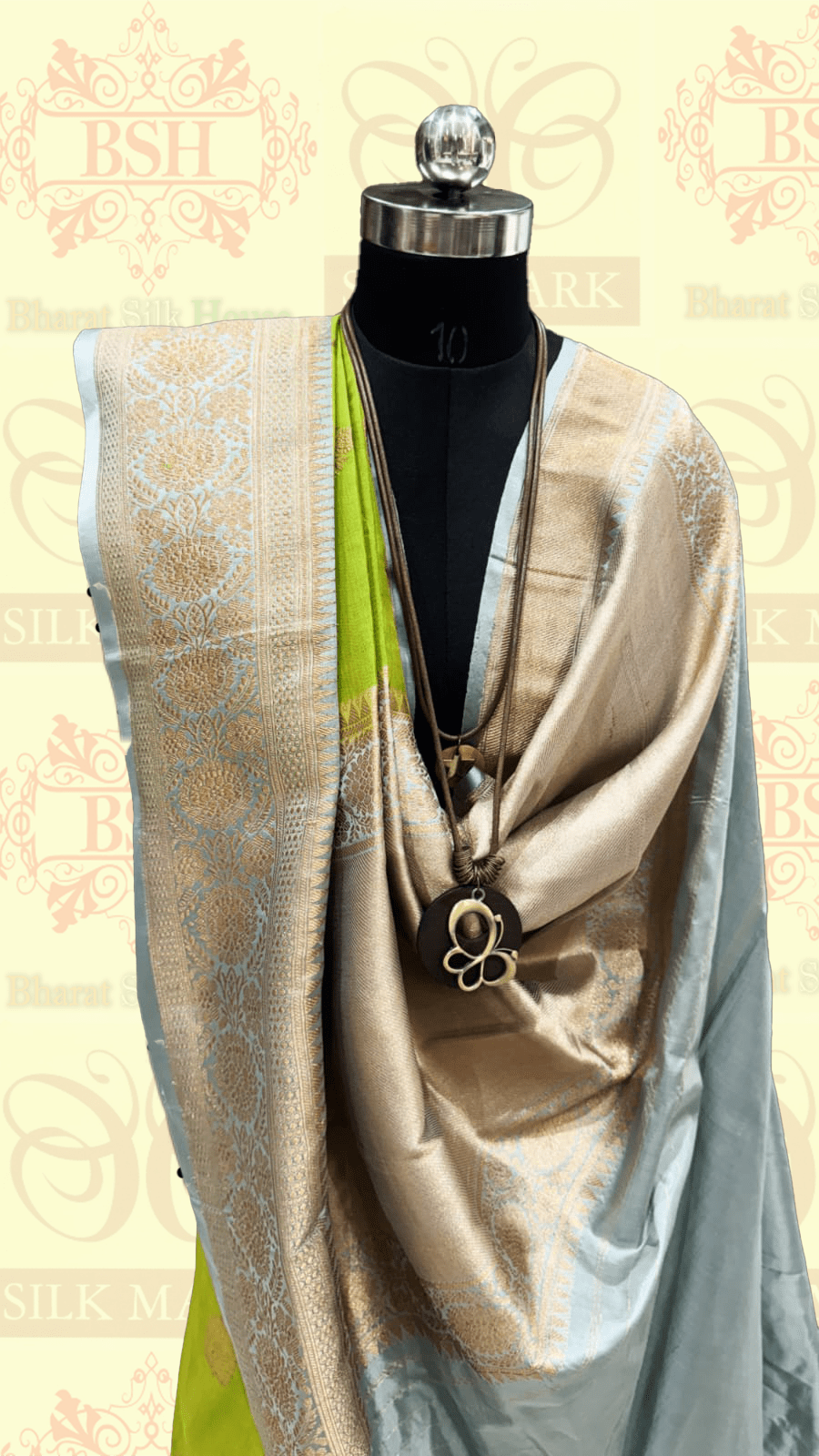 Parrot Green Pure Tussar Moonga Silk Handloom Saree With Zari Border - Bharat Silk House