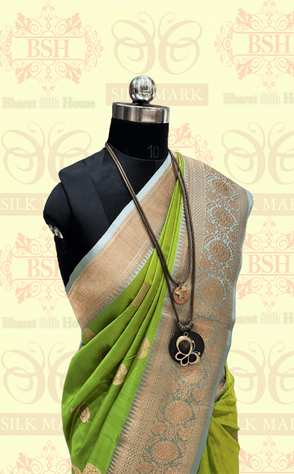 Parrot Green Pure Tussar Moonga Silk Handloom Saree With Zari Border - Bharat Silk House