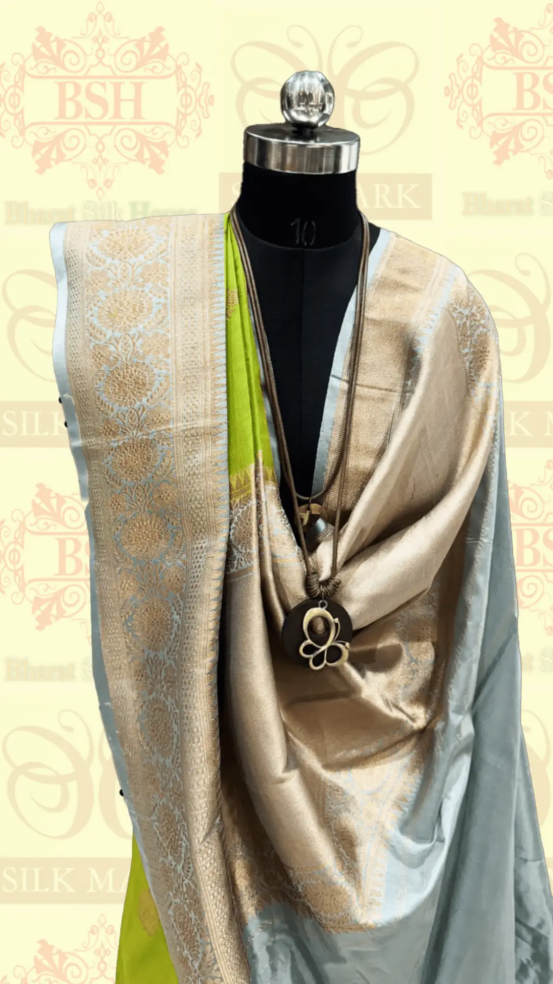 Parrot Green Pure Tussar Moonga Silk Handloom Saree With Zari Border - Bharat Silk House Tussar