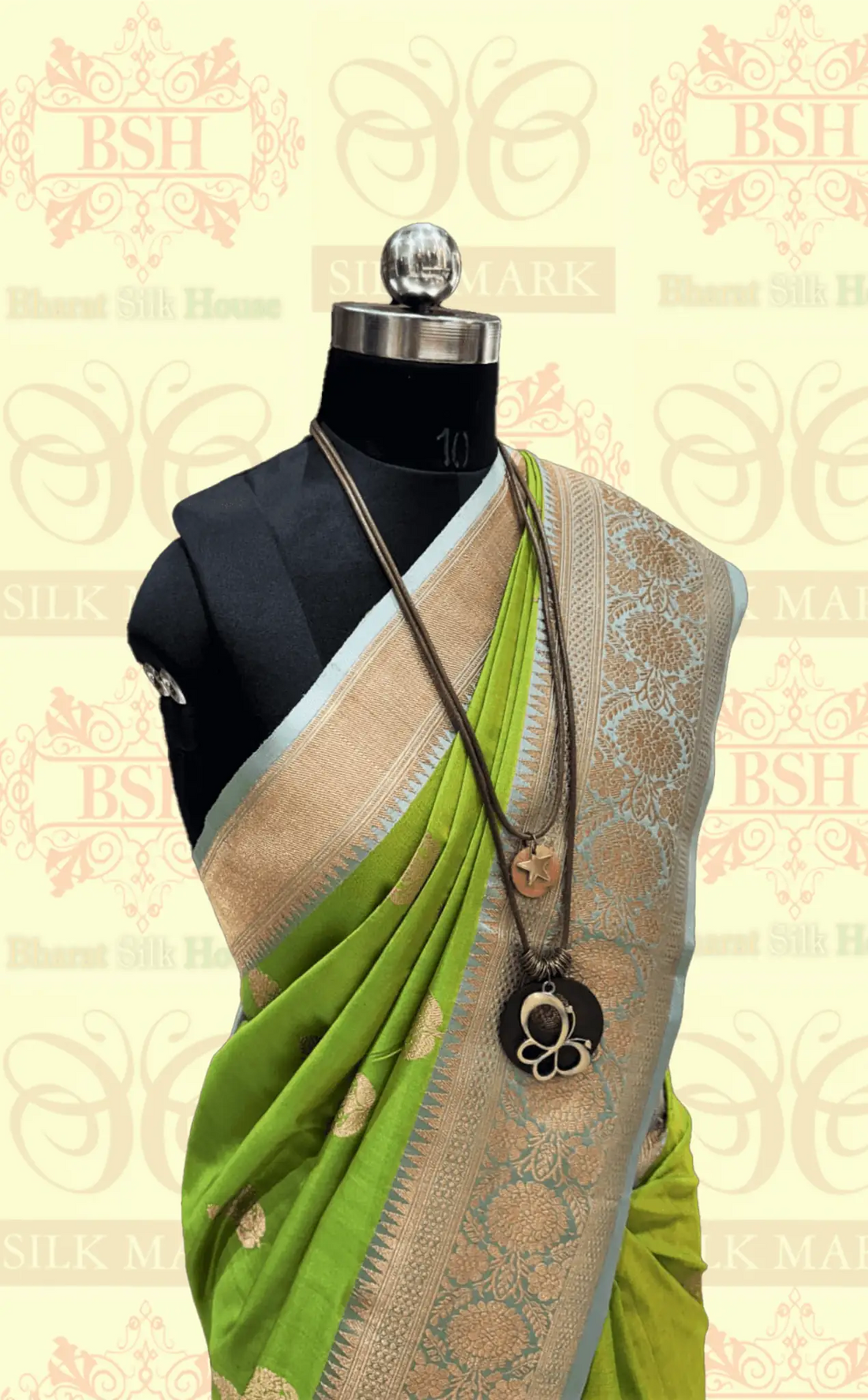 Parrot Green Pure Tussar Moonga Silk Handloom Saree With Zari Border - Bharat Silk House Tussar