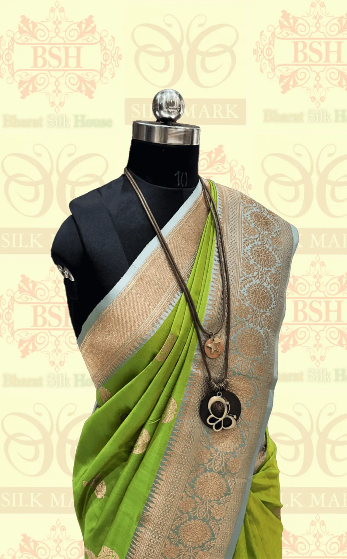 Parrot Green Pure Tussar Moonga Silk Handloom Saree With Zari Border - Bharat Silk House Tussar