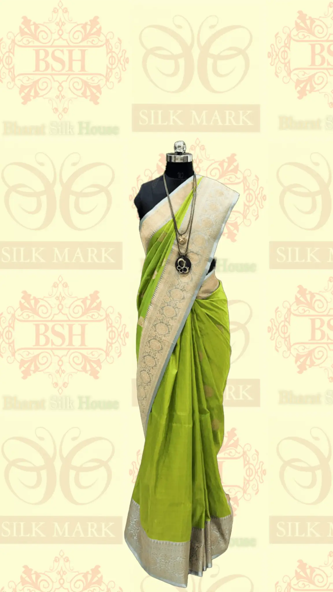 Parrot Green Pure Tussar Moonga Silk Handloom Saree With Zari Border - Bharat Silk House Tussar