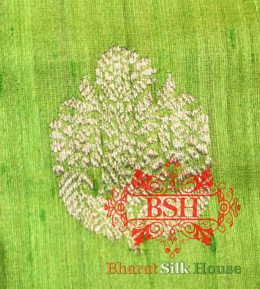 Parrot Green Pure Tussar Moonga Silk Handloom Saree With Zari Border - Bharat Silk House Tussar