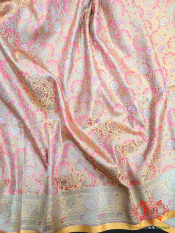 Pastel Orange Dohri Resham Zari Booti Tanchoi Silk Saree - Bharat Silk House Tanchoi katan