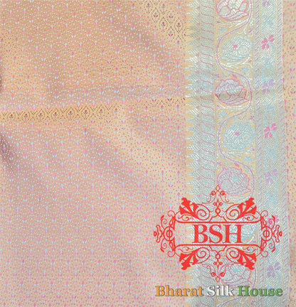 Pastel Orange Dohri Resham Zari Booti Tanchoi Silk Saree - Bharat Silk House Tanchoi katan