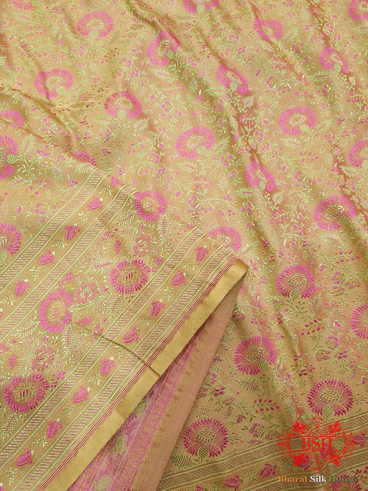 Peach Chauthera (Four Color) Resham Zari Tanchoi Katan Silk Saree - Bharat Silk House Tanchoi katan