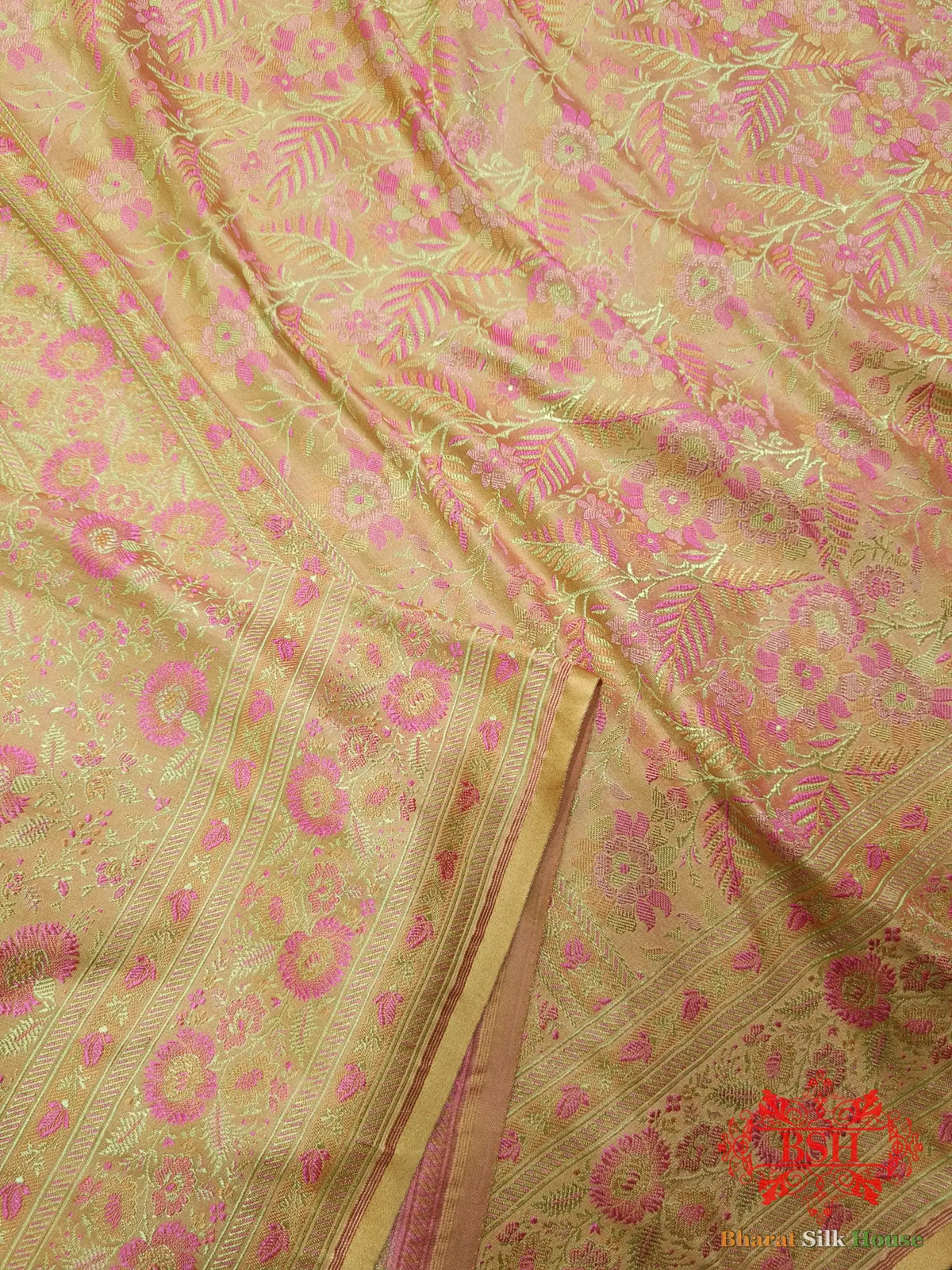Peach Chauthera (Four Color) Resham Zari Tanchoi Katan Silk Saree - Bharat Silk House Tanchoi katan