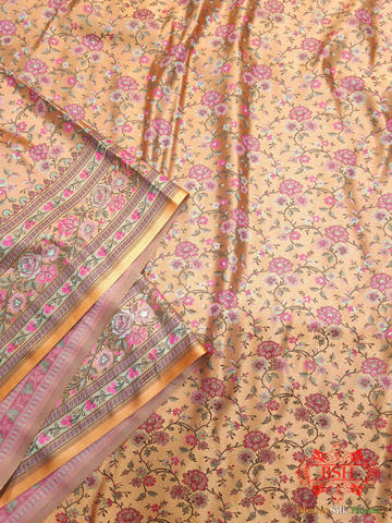 Peach Chauthera (Four Color) Resham Zari Tanchoi Katan Silk Saree - Bharat Silk House Tanchoi katan