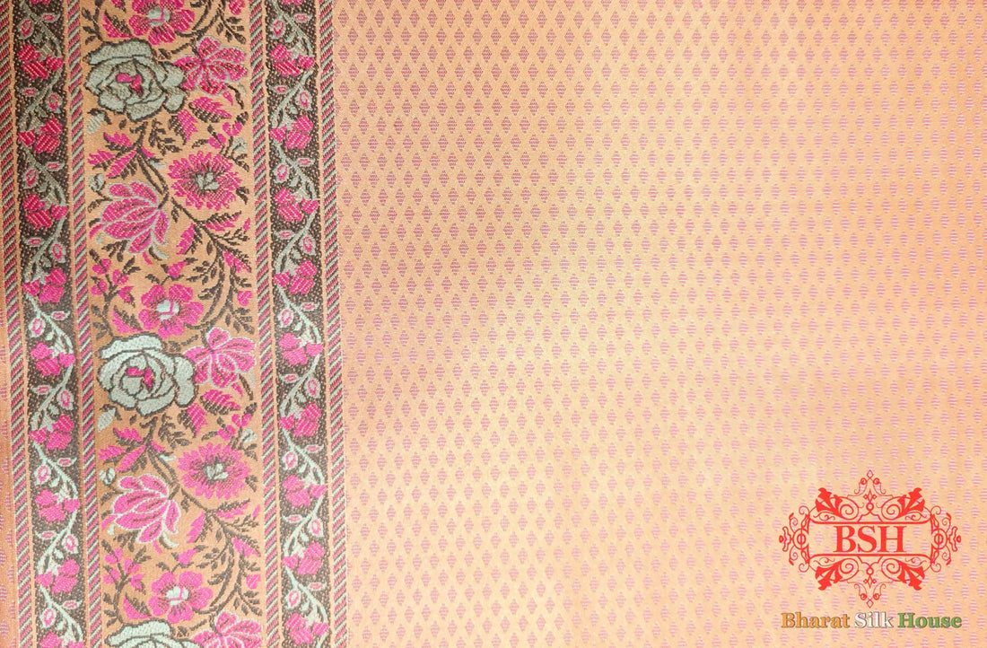 Peach Chauthera (Four Color) Resham Zari Tanchoi Katan Silk Saree - Bharat Silk House Tanchoi katan