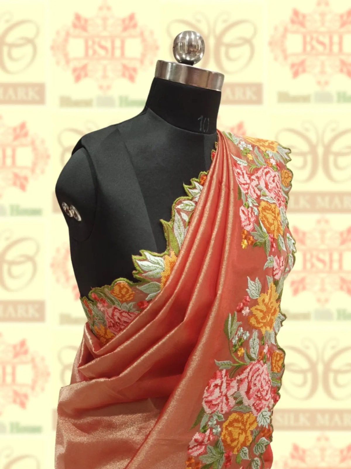 Peach Color Crochet Work Tissue Silk Saree - Bharat Silk House Tissue Silk