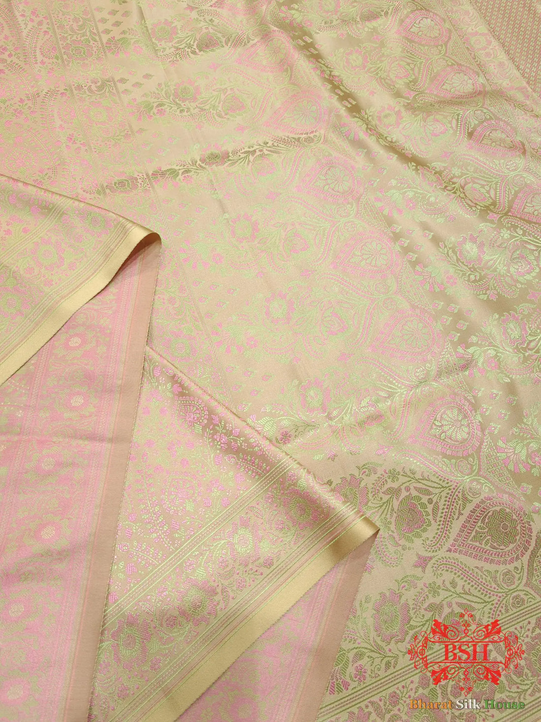 Peach Dohri Resham Booti Tanchoi Silk Saree - Bharat Silk House Tanchoi katan