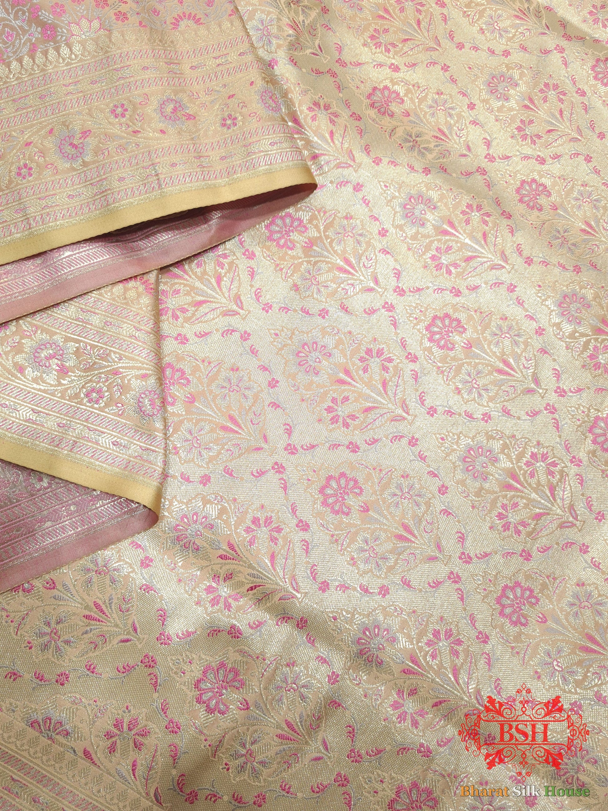 Peach Dohri Resham Zari Booti Tanchoi Silk Saree - Bharat Silk House