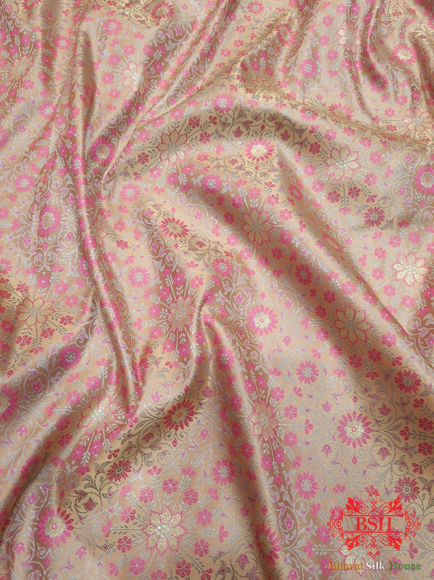 Peach Dohri Resham Zari Booti Tanchoi Silk Saree - Bharat Silk House