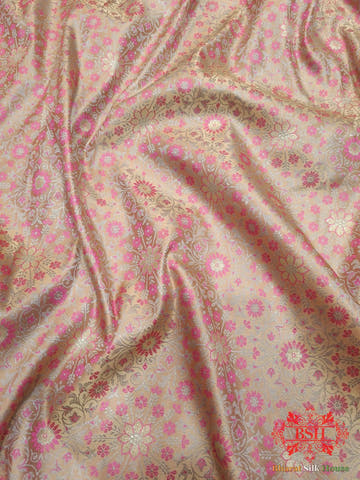 Peach Dohri Resham Zari Booti Tanchoi Silk Saree - Bharat Silk House Tanchoi katan