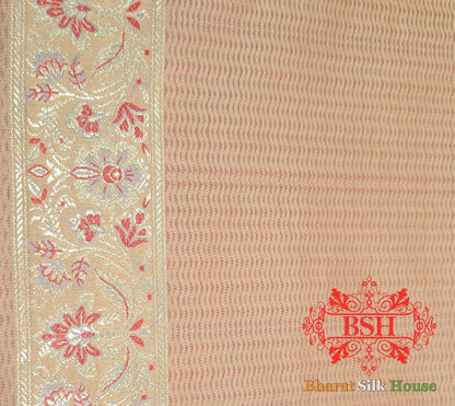 Peach Dohri Resham Zari Booti Tanchoi Silk Saree - Bharat Silk House Tanchoi katan