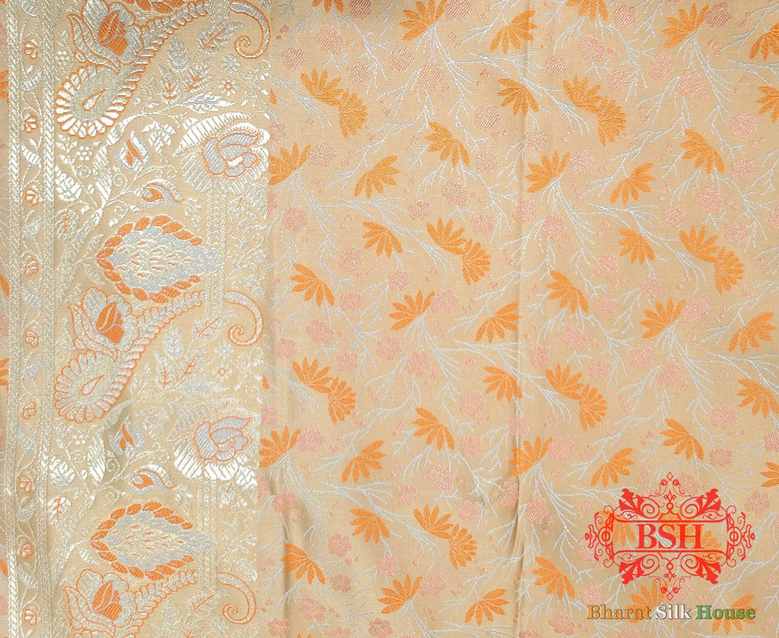 Peach Dohri Resham Zari Booti Tanchoi Silk Saree - Bharat Silk House Tanchoi katan