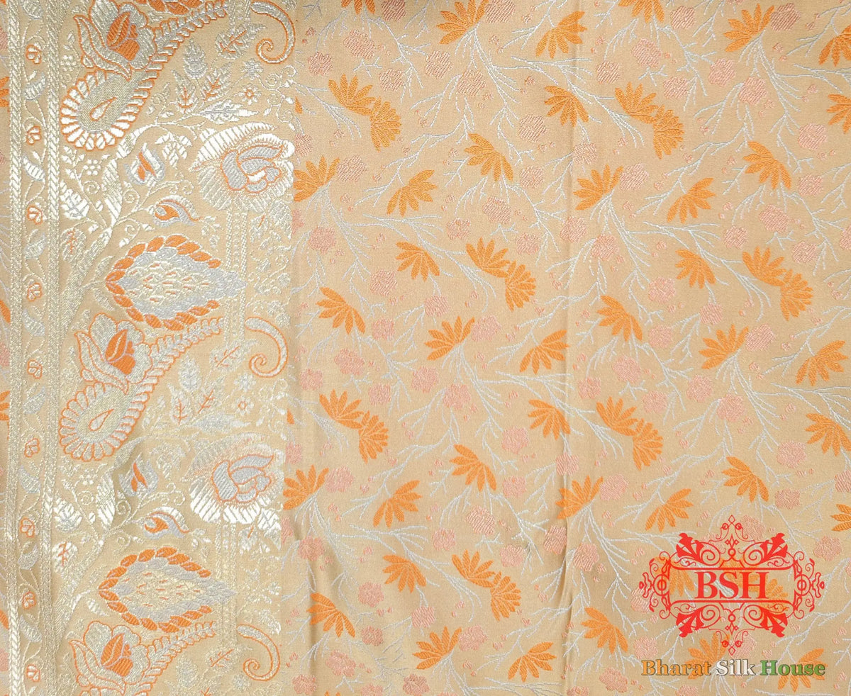Peach Dohri Resham Zari Booti Tanchoi Silk Saree - Bharat Silk House Tanchoi katan