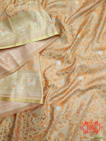 Peach Dohri Resham Zari Booti Tanchoi Silk Saree - Bharat Silk House Tanchoi katan