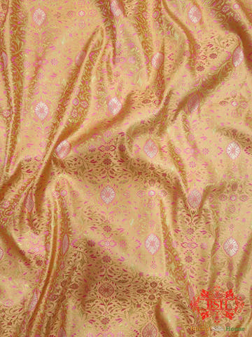 Peach Orange Dohri Resham Zari Booti Tanchoi Silk Saree - Bharat Silk House Tanchoi katan