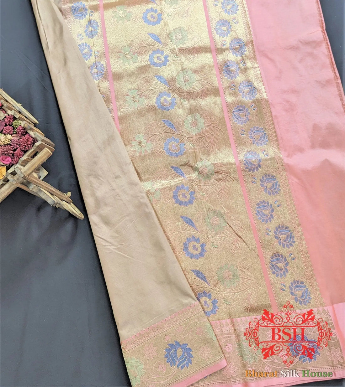 Peach Pure Katan Silk Banarasi Handloom Saree - Bharat Silk House Pure Kataan Silk