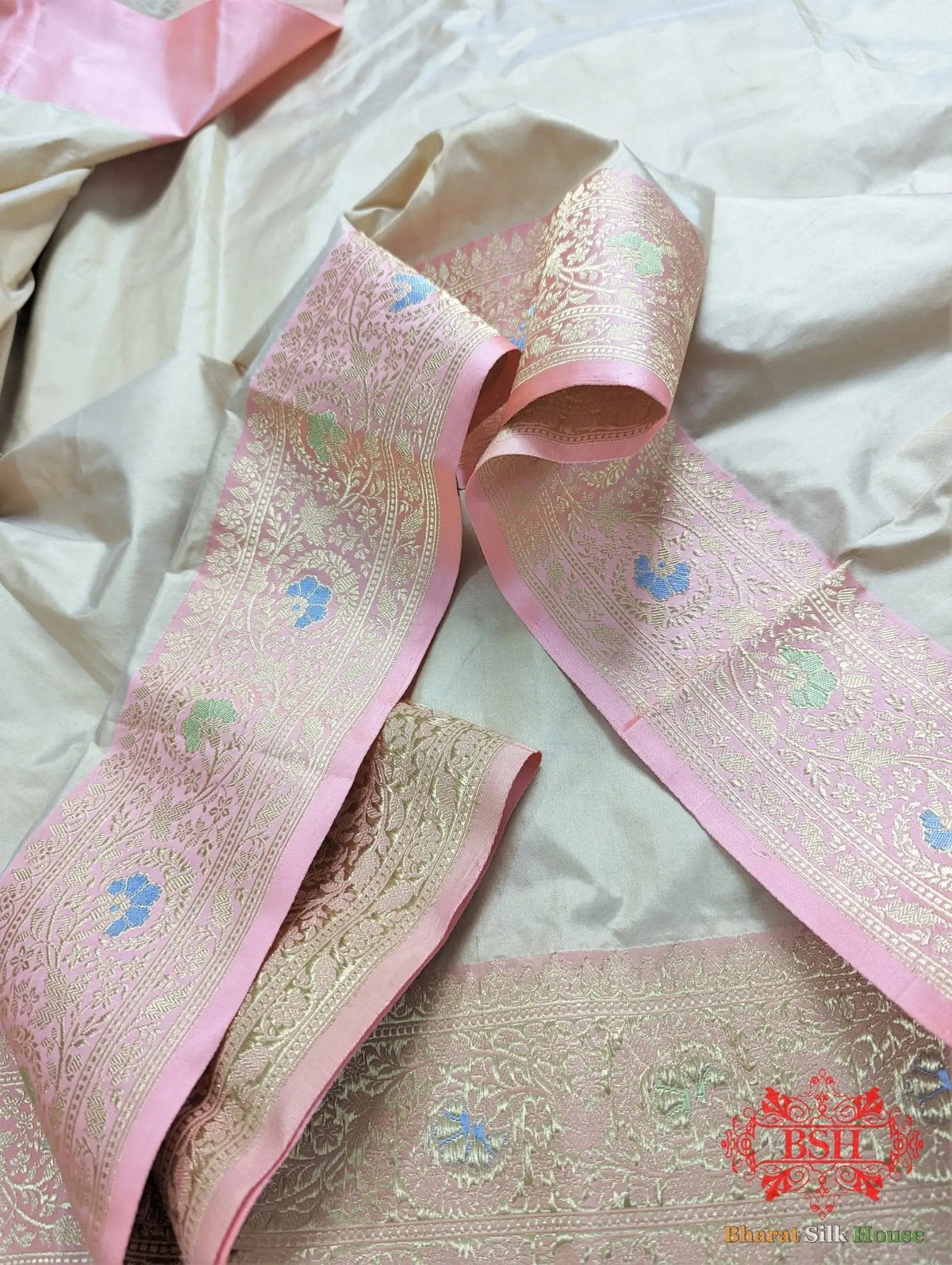 Peach Pure Katan Silk Banarasi Handloom Saree - Bharat Silk House Pure Kataan Silk