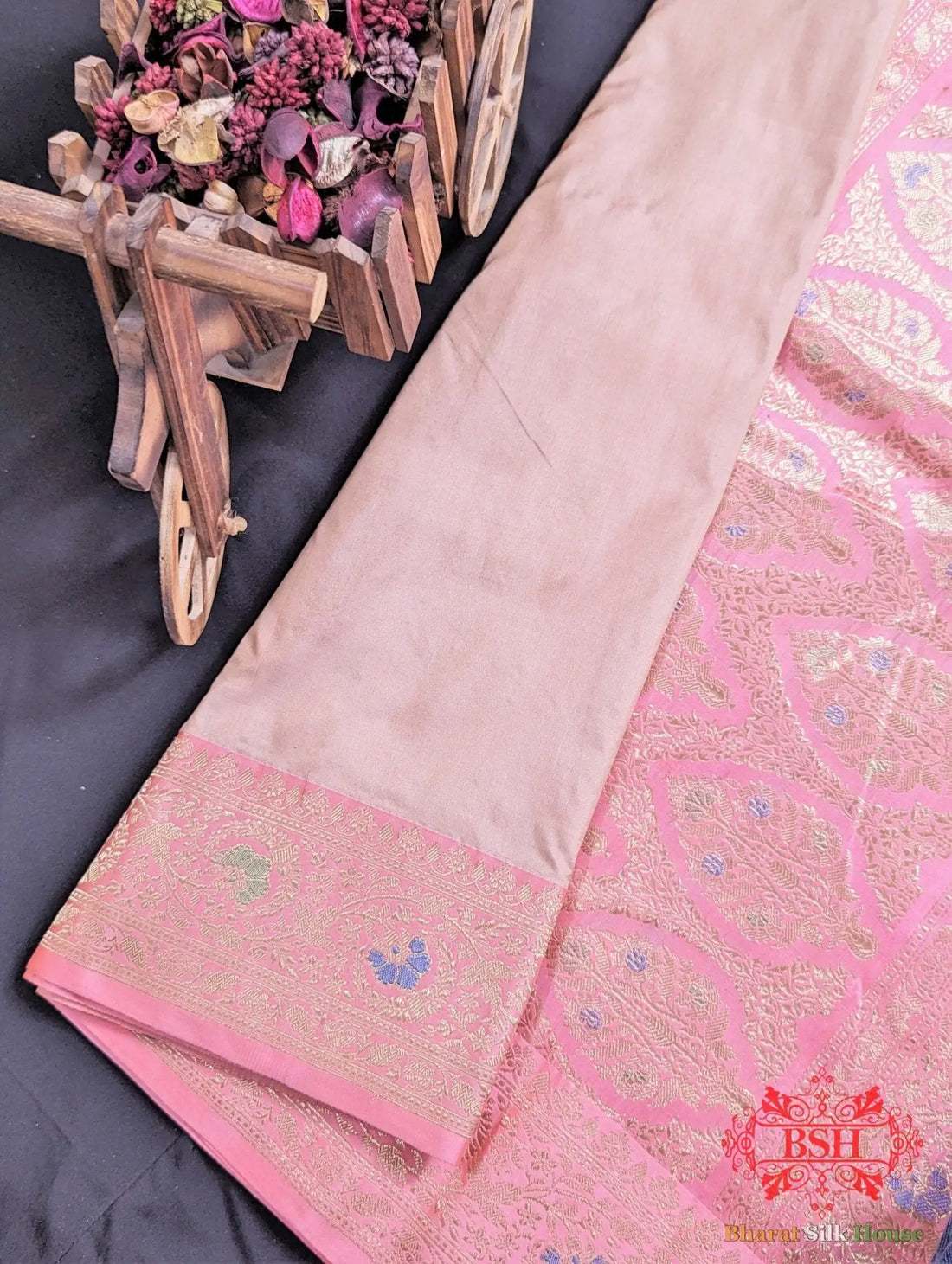 Peach Pure Katan Silk Banarasi Handloom Saree - Bharat Silk House Pure Kataan Silk