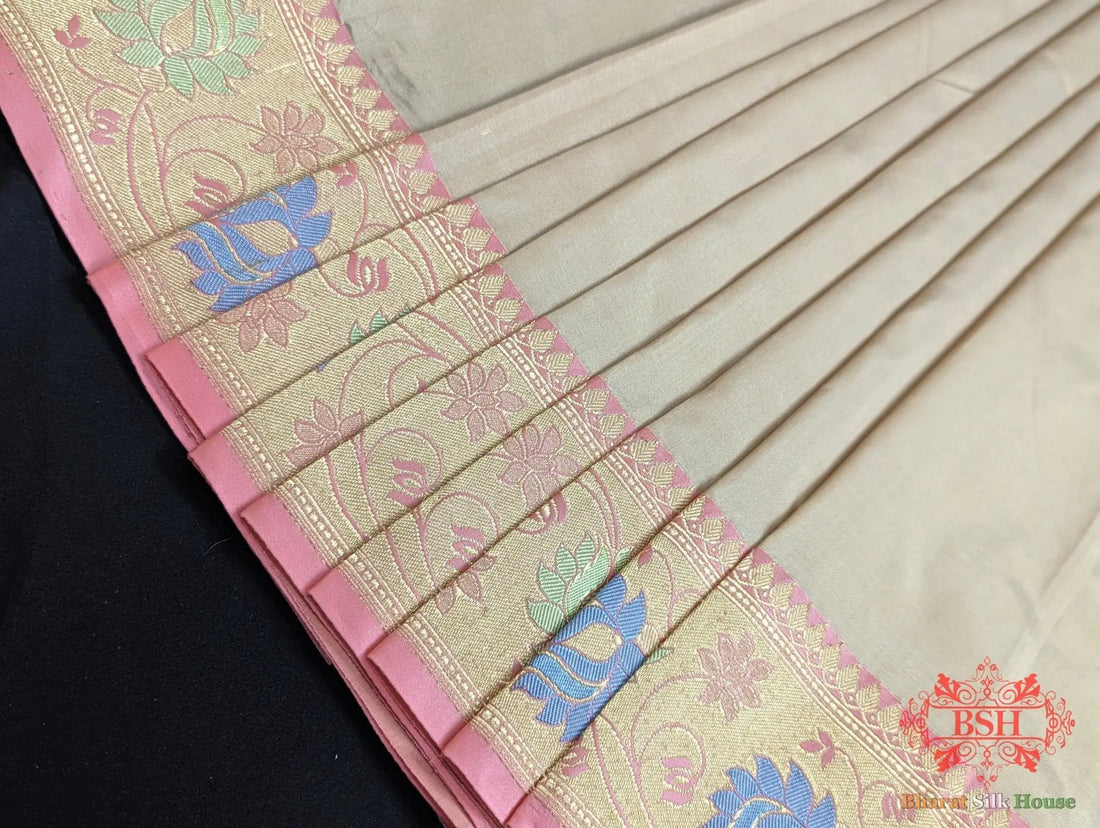 Peach Pure Katan Silk Banarasi Handloom Saree - Bharat Silk House Pure Kataan Silk