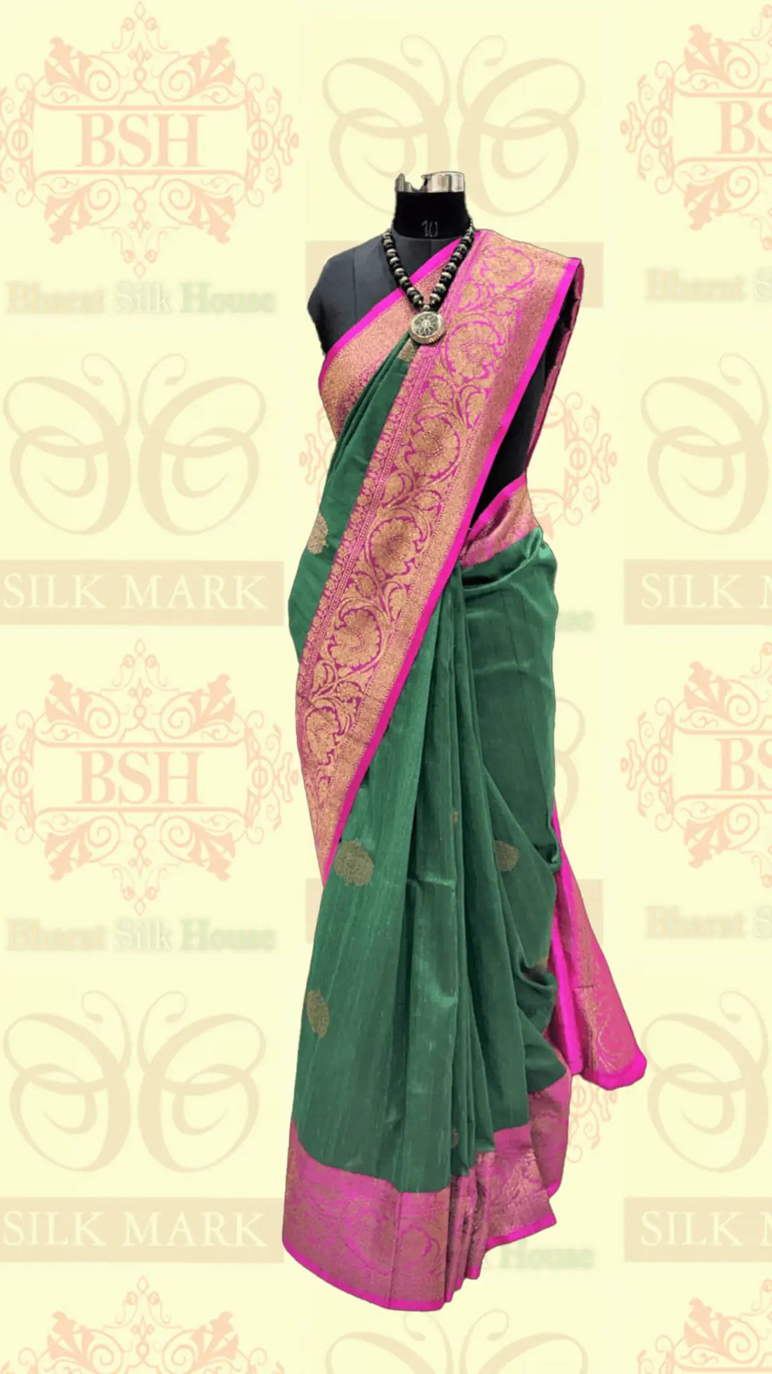 Pine Green Green Pure Tussar Moonga Silk Handloom Saree With Zari Border - Bharat Silk House Tussar
