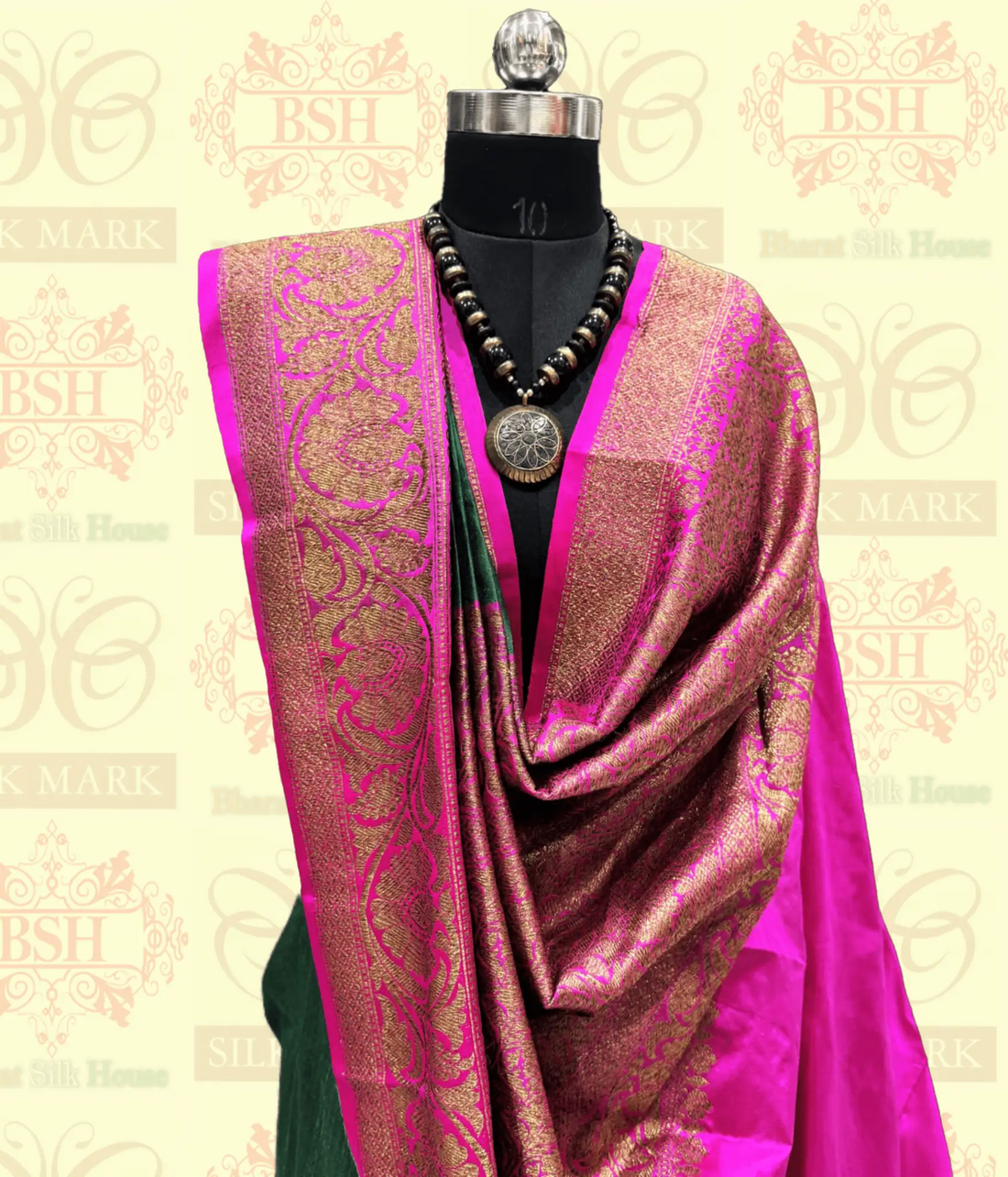 Pine Green Green Pure Tussar Moonga Silk Handloom Saree With Zari Border - Bharat Silk House Tussar