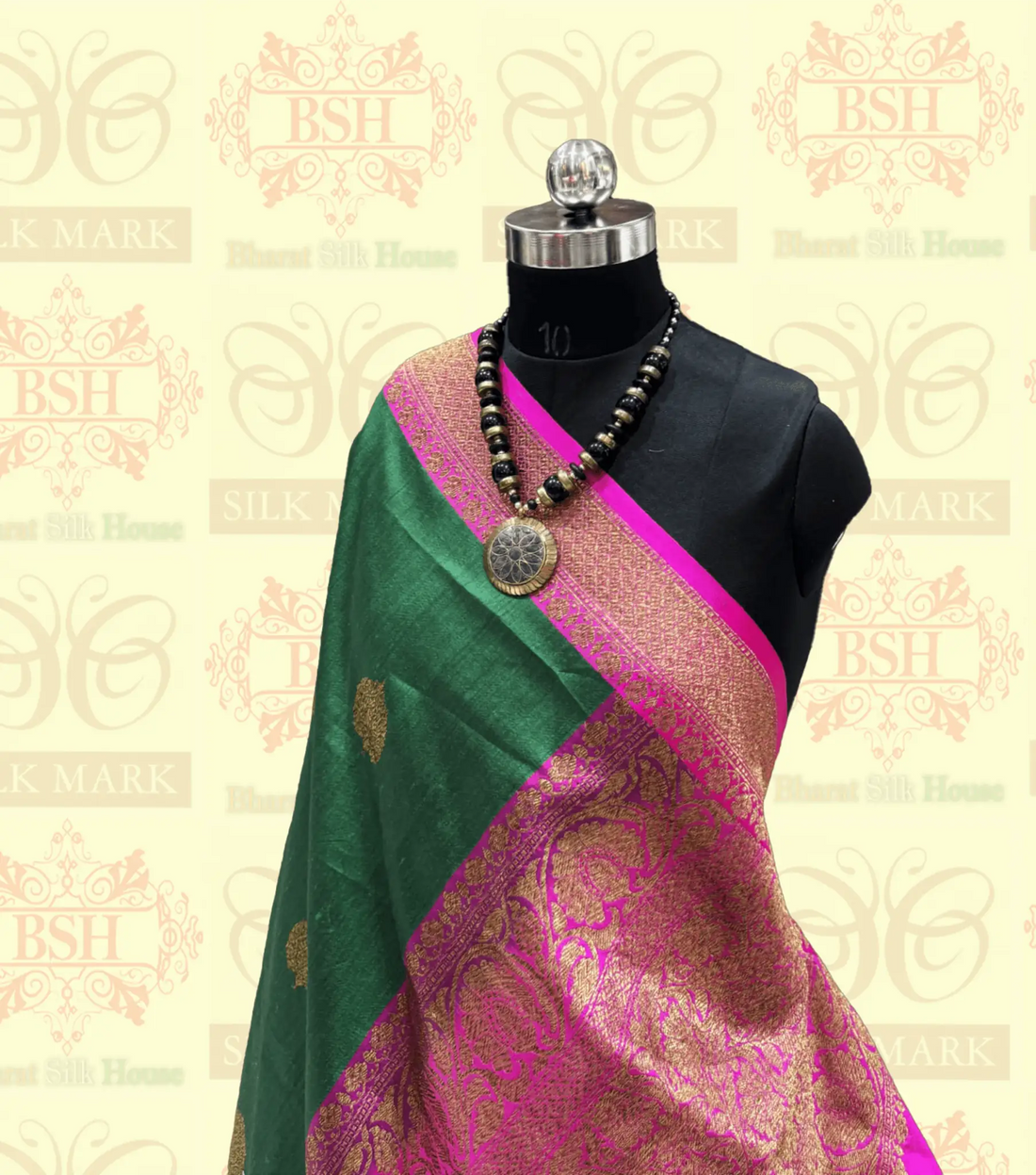 Pine Green Green Pure Tussar Moonga Silk Handloom Saree With Zari Border - Bharat Silk House Tussar