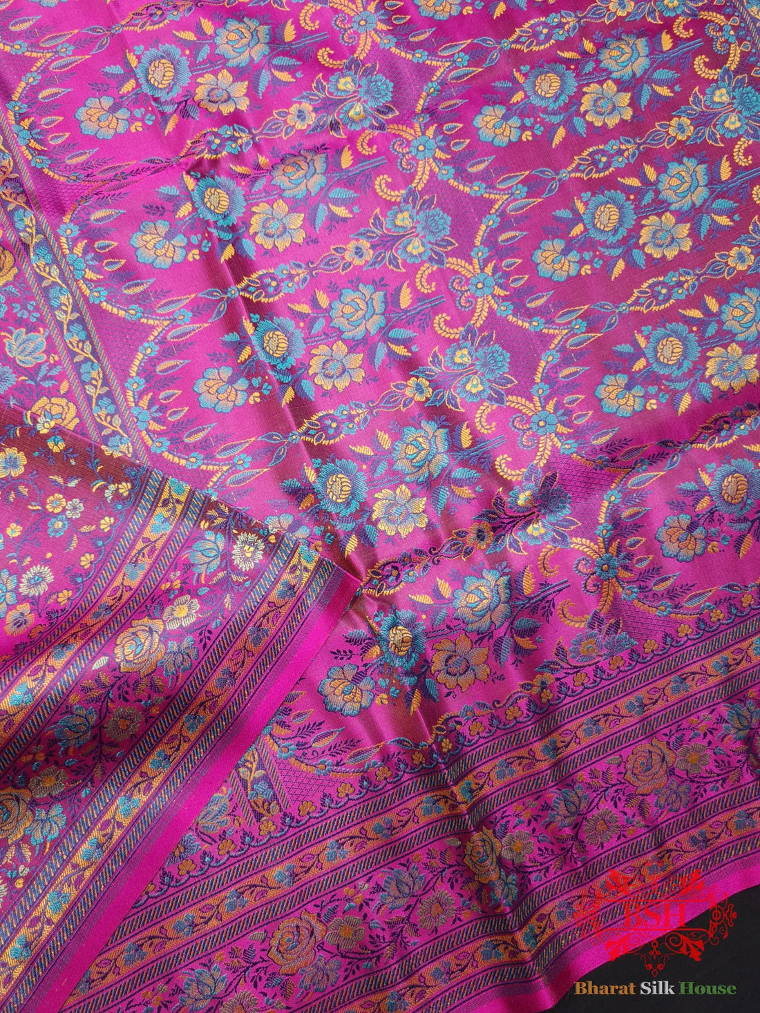 Pink Chauthera (Four Color) Resham Zari Tanchoi Katan Silk Saree - Bharat Silk House Tanchoi katan