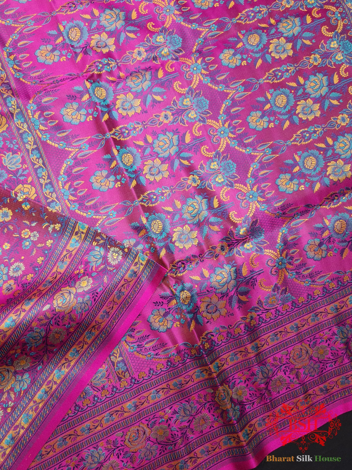 Pink Chauthera (Four Color) Resham Zari Tanchoi Katan Silk Saree - Bharat Silk House Tanchoi katan