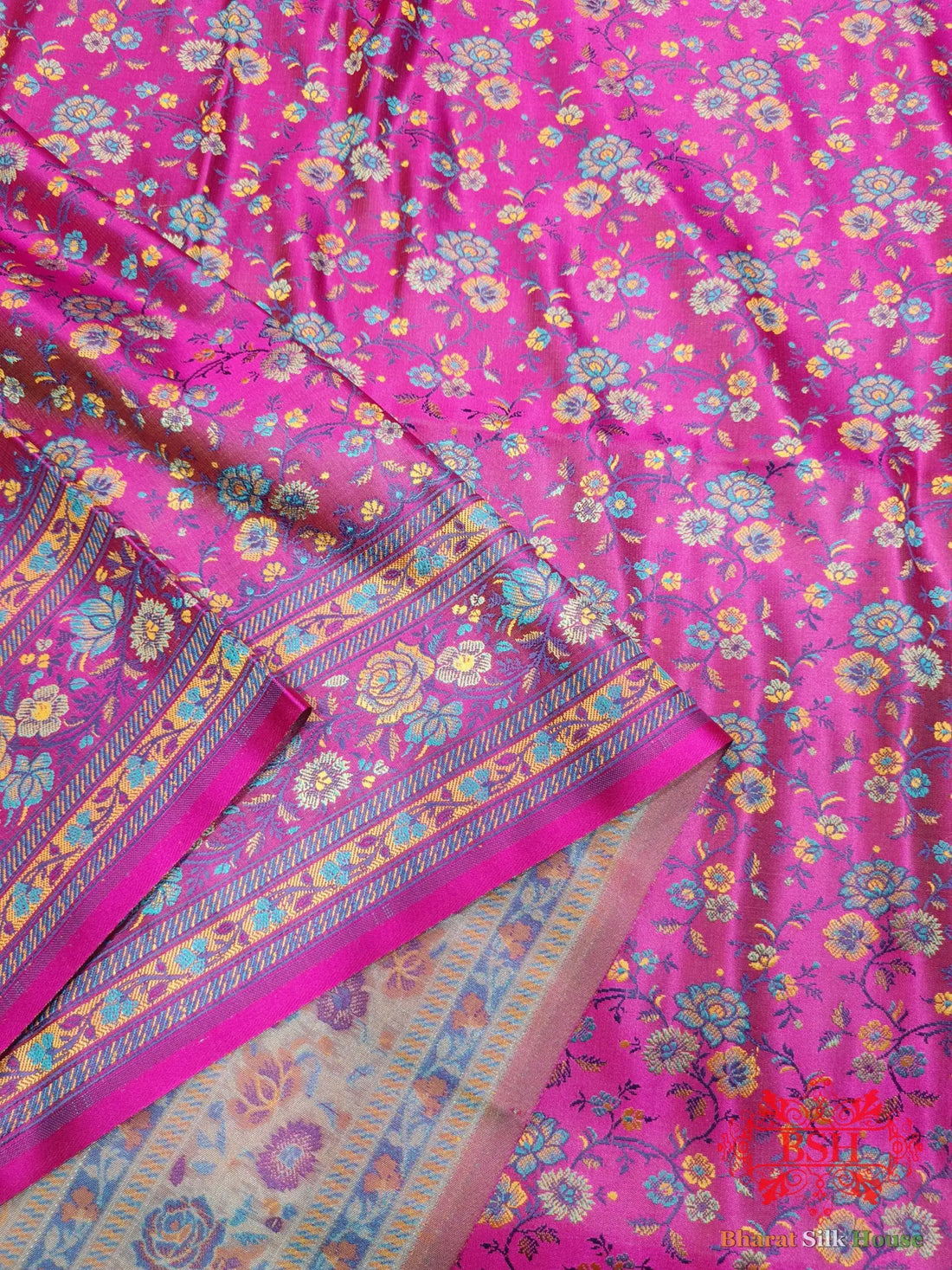 Pink Chauthera (Four Color) Resham Zari Tanchoi Katan Silk Saree - Bharat Silk House Tanchoi katan