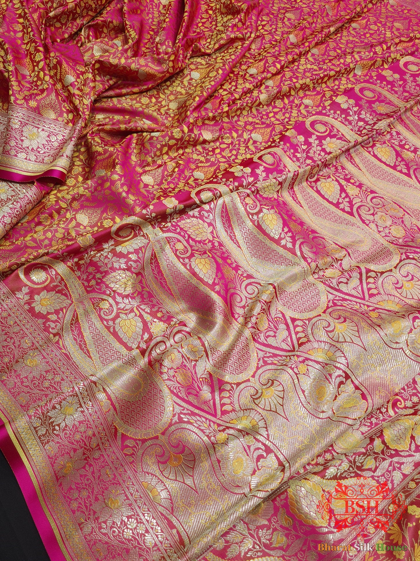 Pink Dohri Resham Zari Booti Tanchoi Silk Saree - Bharat Silk House