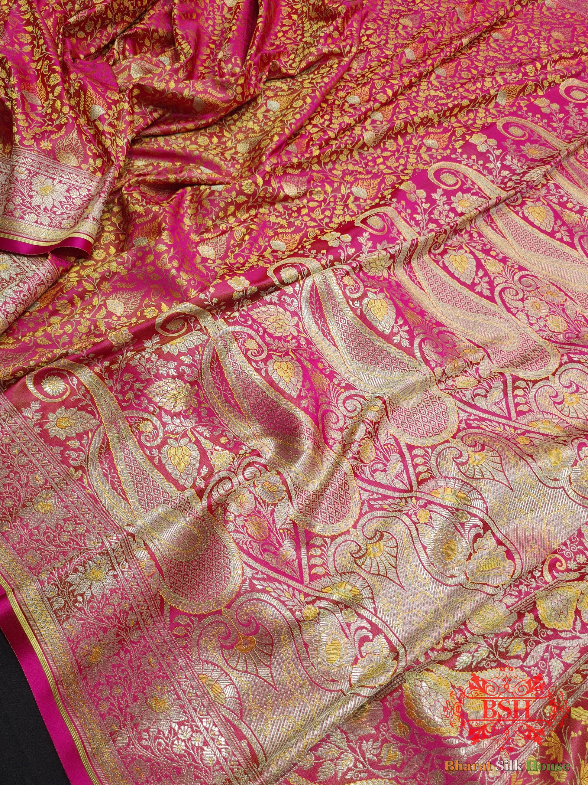 Pink Dohri Resham Zari Booti Tanchoi Silk Saree - Bharat Silk House