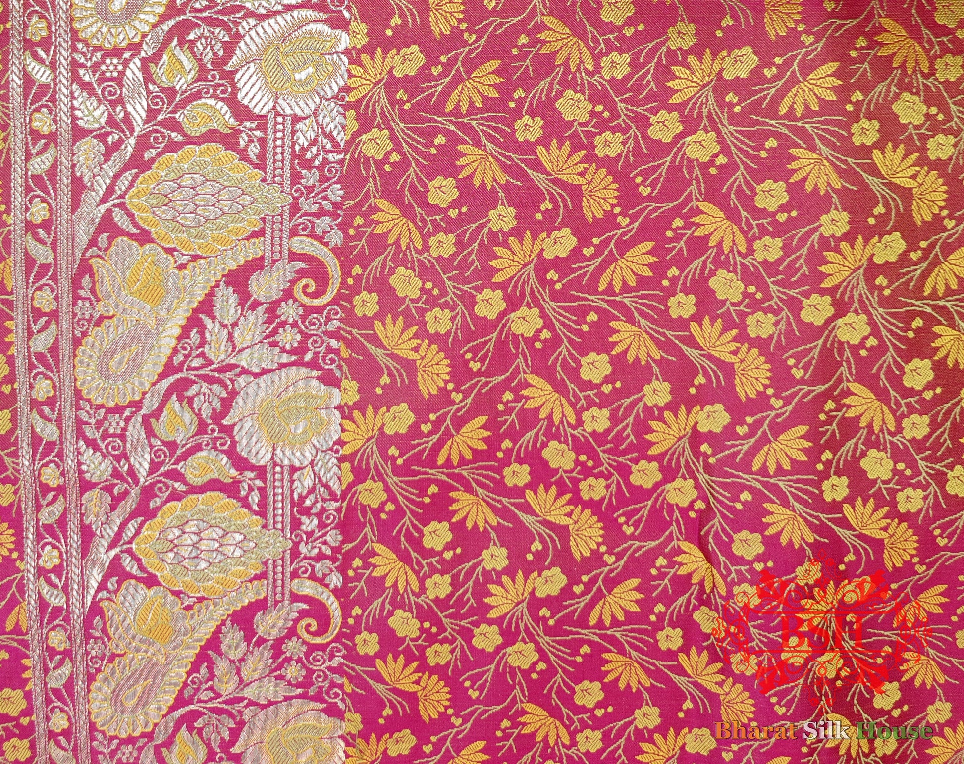 Pink Dohri Resham Zari Booti Tanchoi Silk Saree - Bharat Silk House