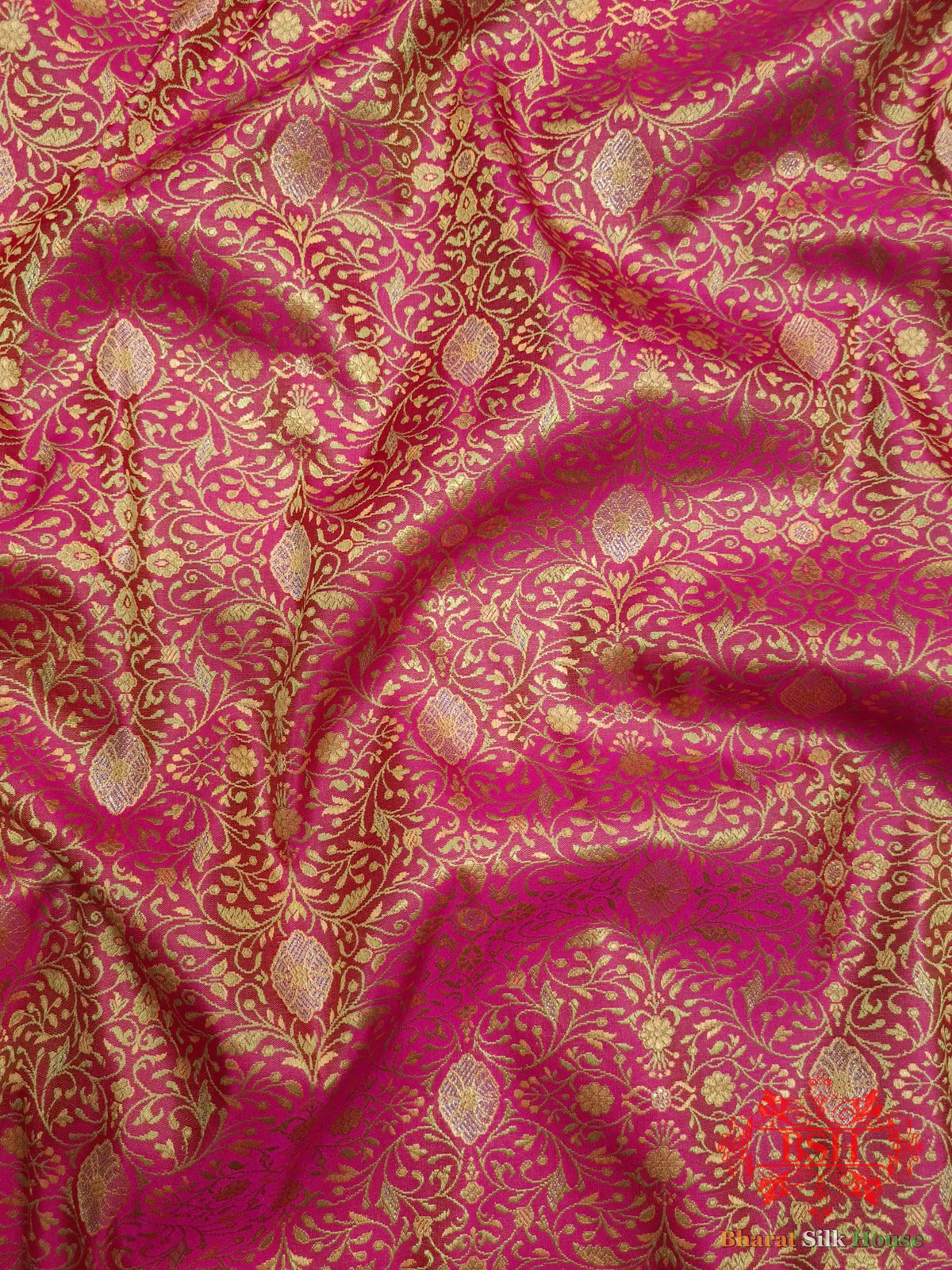 Pink Dohri Resham Zari Booti Tanchoi Silk Saree - Bharat Silk House Tanchoi katan