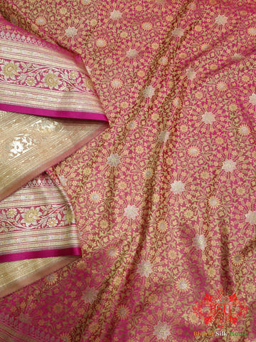 Pink Dohri Resham Zari Booti Tanchoi Silk Saree - Bharat Silk House Tanchoi katan