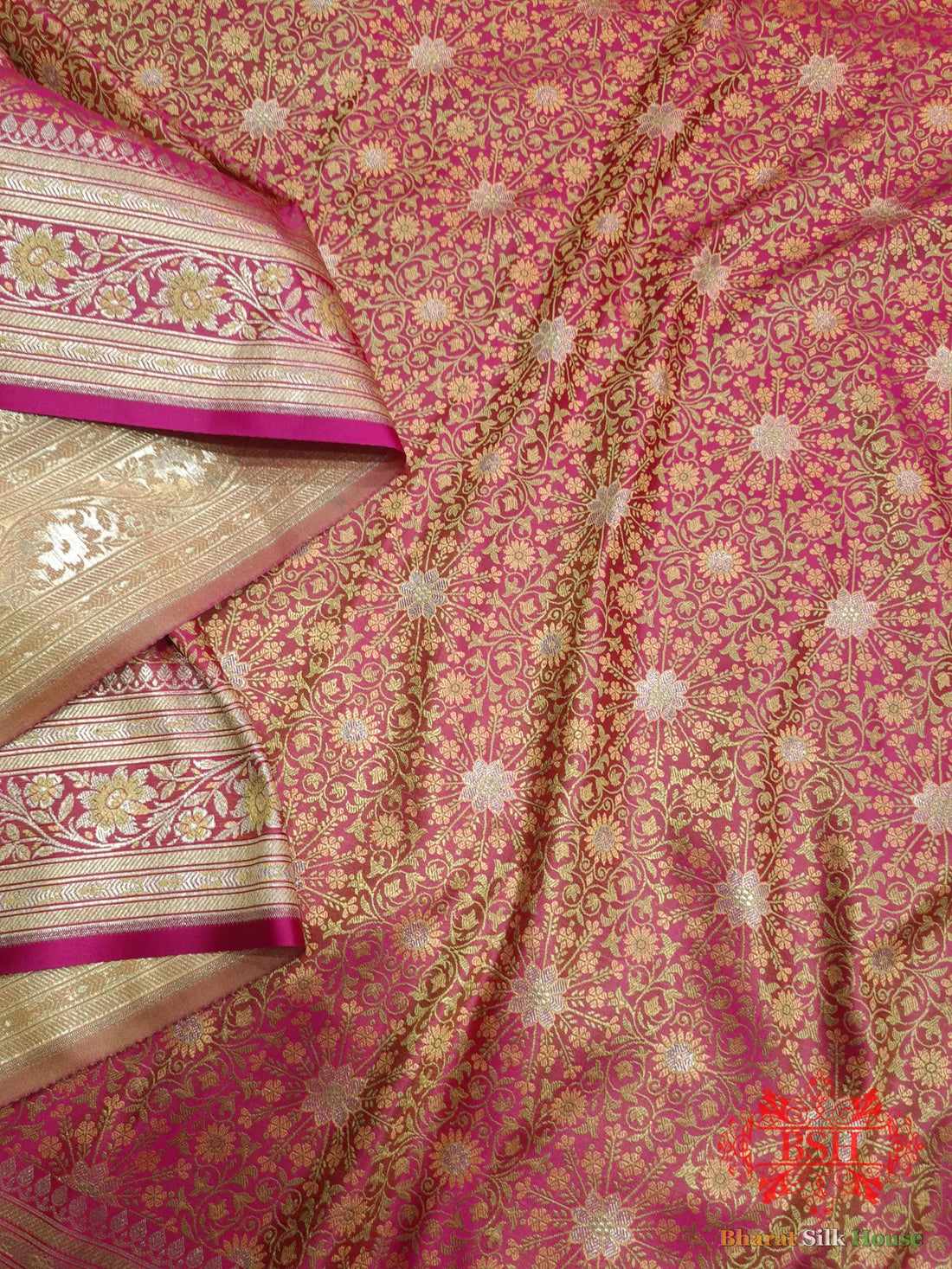 Pink Dohri Resham Zari Booti Tanchoi Silk Saree - Bharat Silk House Tanchoi katan
