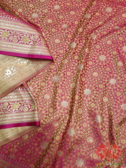 Pink Dohri Resham Zari Booti Tanchoi Silk Saree - Bharat Silk House Tanchoi katan