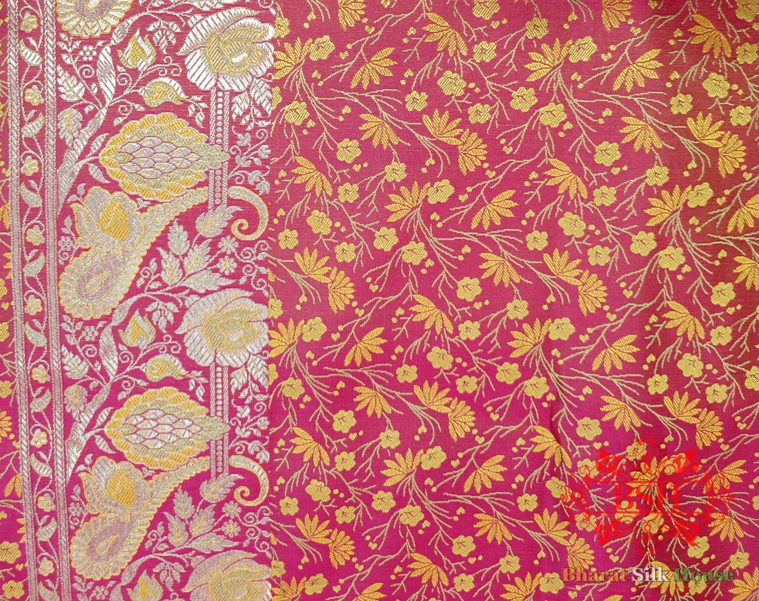 Pink Dohri Resham Zari Booti Tanchoi Silk Saree - Bharat Silk House Tanchoi katan