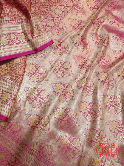 Pink Dohri Resham Zari Booti Tanchoi Silk Saree - Bharat Silk House Tanchoi katan