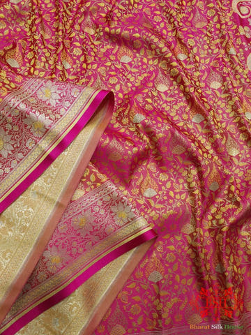 Pink Dohri Resham Zari Booti Tanchoi Silk Saree - Bharat Silk House Tanchoi katan