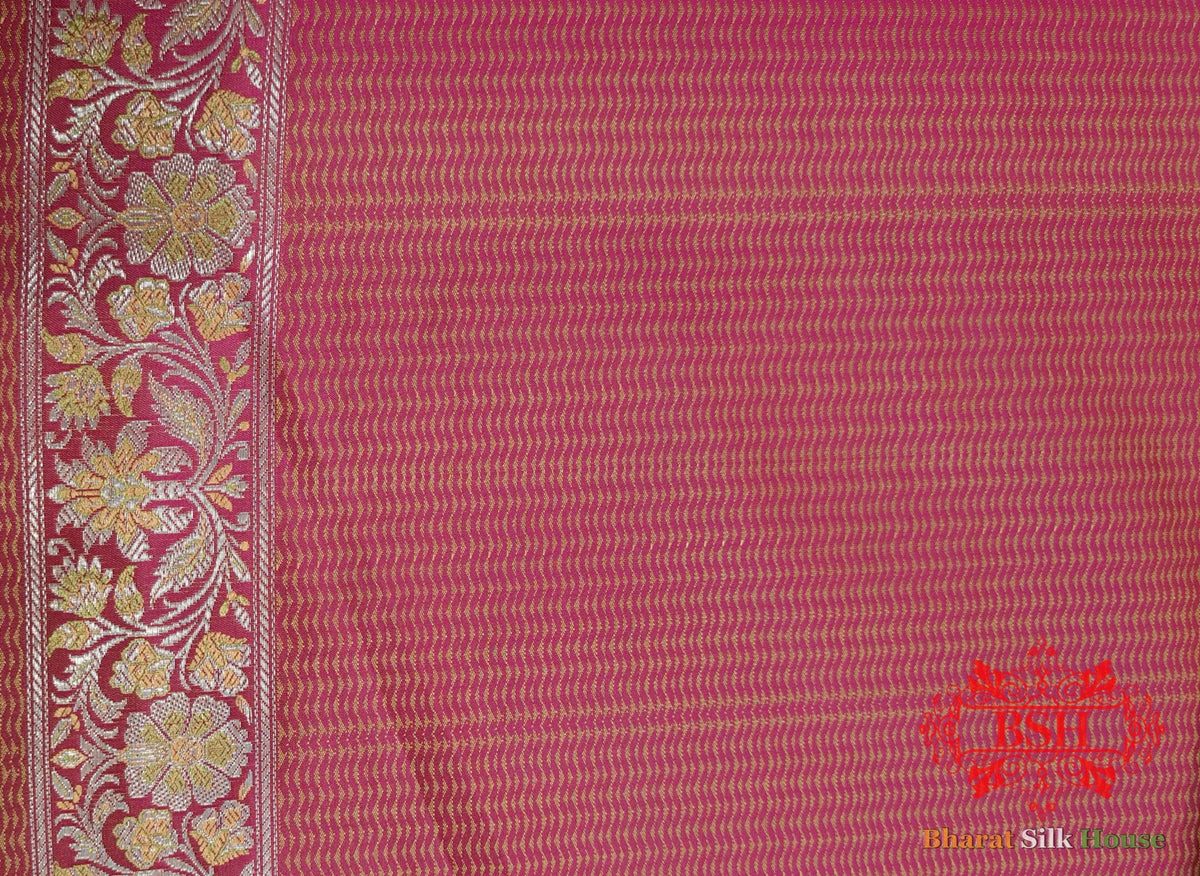 Pink Dohri Resham Zari Booti Tanchoi Silk Saree - Bharat Silk House Tanchoi katan