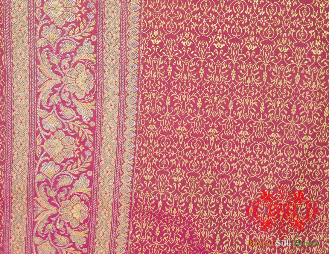 Pink Dohri Resham Zari Booti Tanchoi Silk Saree - Bharat Silk House Tanchoi katan