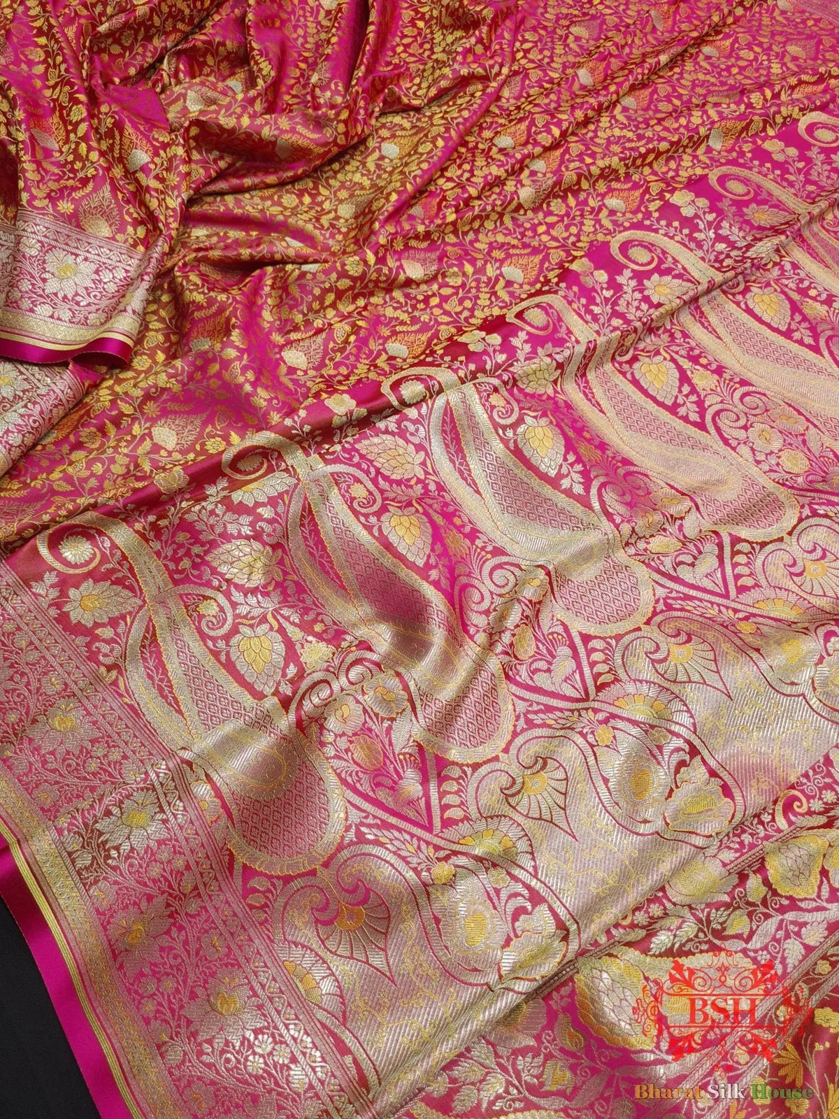 Pink Dohri Resham Zari Booti Tanchoi Silk Saree - Bharat Silk House Tanchoi katan